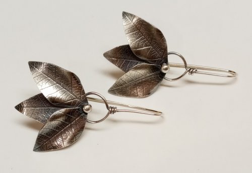 Judy Larson's Three Leaves Earrings - , Metalwork, Butane Torch, Soldering, Solder, triple leaf earrings